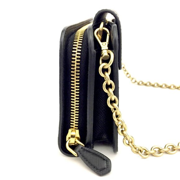 100% Authentic PRADA Saffiano Logo Black Leather Wallet On Chain Shoulder Bag - Picture 3 of 9